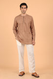 Light Brown Cotton Mulmul Short Kurta & White Pant