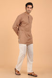 Light Brown Cotton Mulmul Short Kurta & White Pant