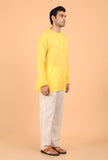 Yellow Cotton Mulmul Short Kurta & White Pant