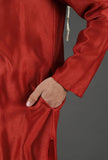 Set Of 2- Udarsh Apple Red Chanderi Kurta & Straight Pants