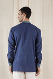 Jayvee Front Open Cotton Indigo Short Kurta