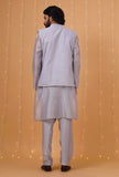 Set Of 3: Ice Blue Chanderi Kurta, Pajama & Overlapped Nehru Jacket