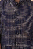 Space Blue Small Checkered Chanderi Nehru Jacket