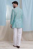 Sapphire blue color cotton jamdani full sleeves short kurta