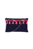 Navy Blue Kullu Patti Suede Envelope Clutch
