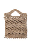 Beige Cowshell Jute Tote Bag