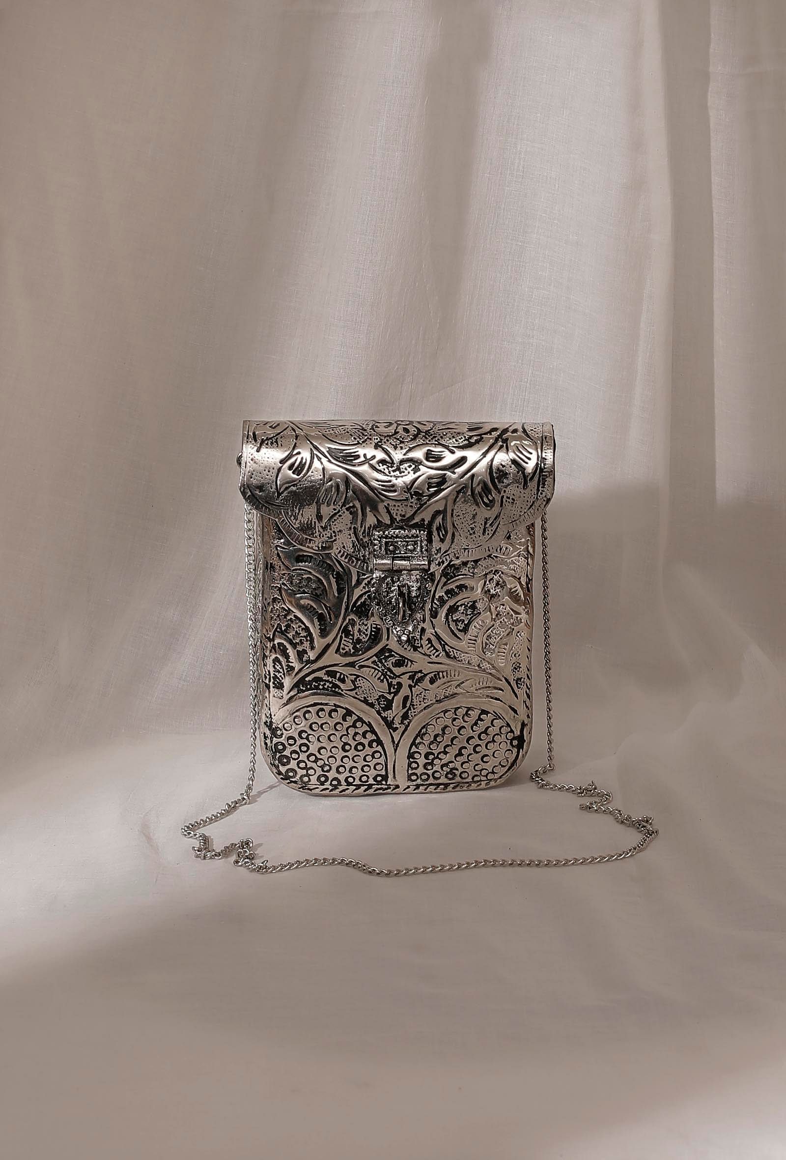 NM Silver Sling Bag Brass Purse Round Shape with Metal Beads Decoration  Beautifully Newest Design SILVER - Price in India | Flipkart.com