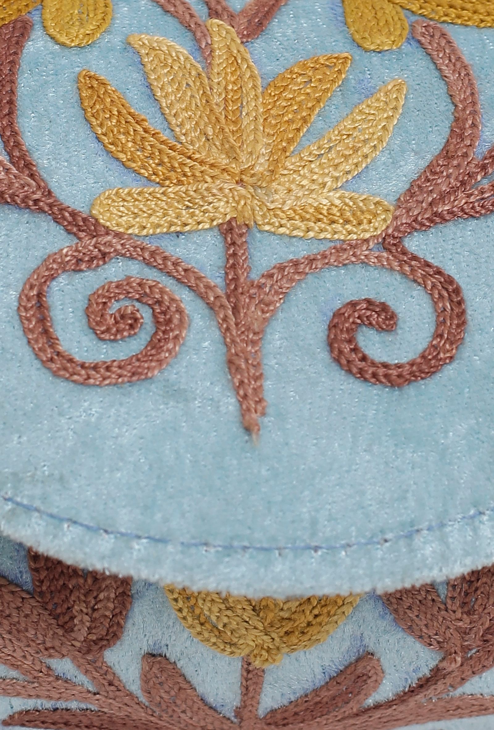 Sky Blue Tilla Embroidery Velvet Clutch