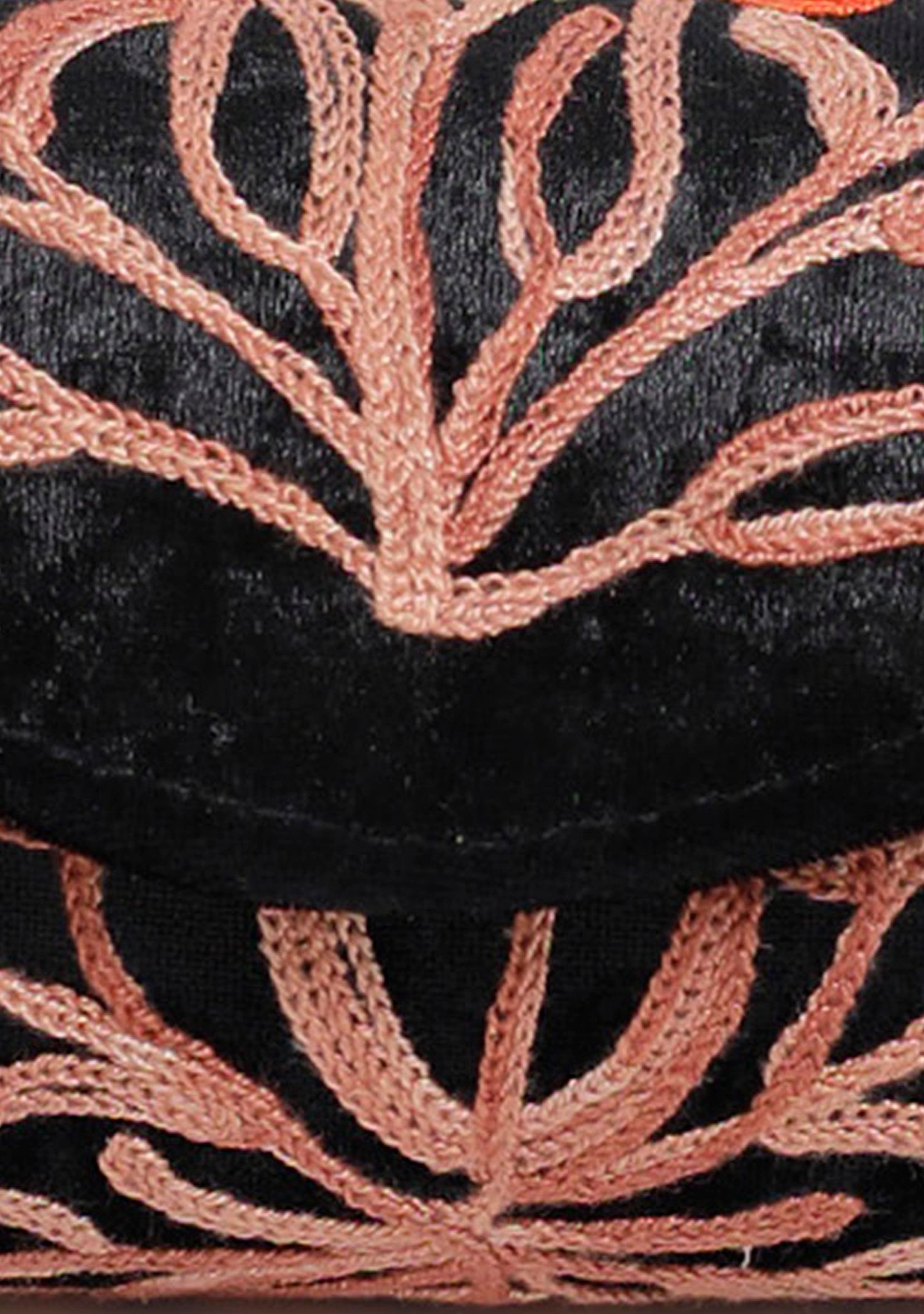 Rose Black Tilla Embroidery Velvet Clutch