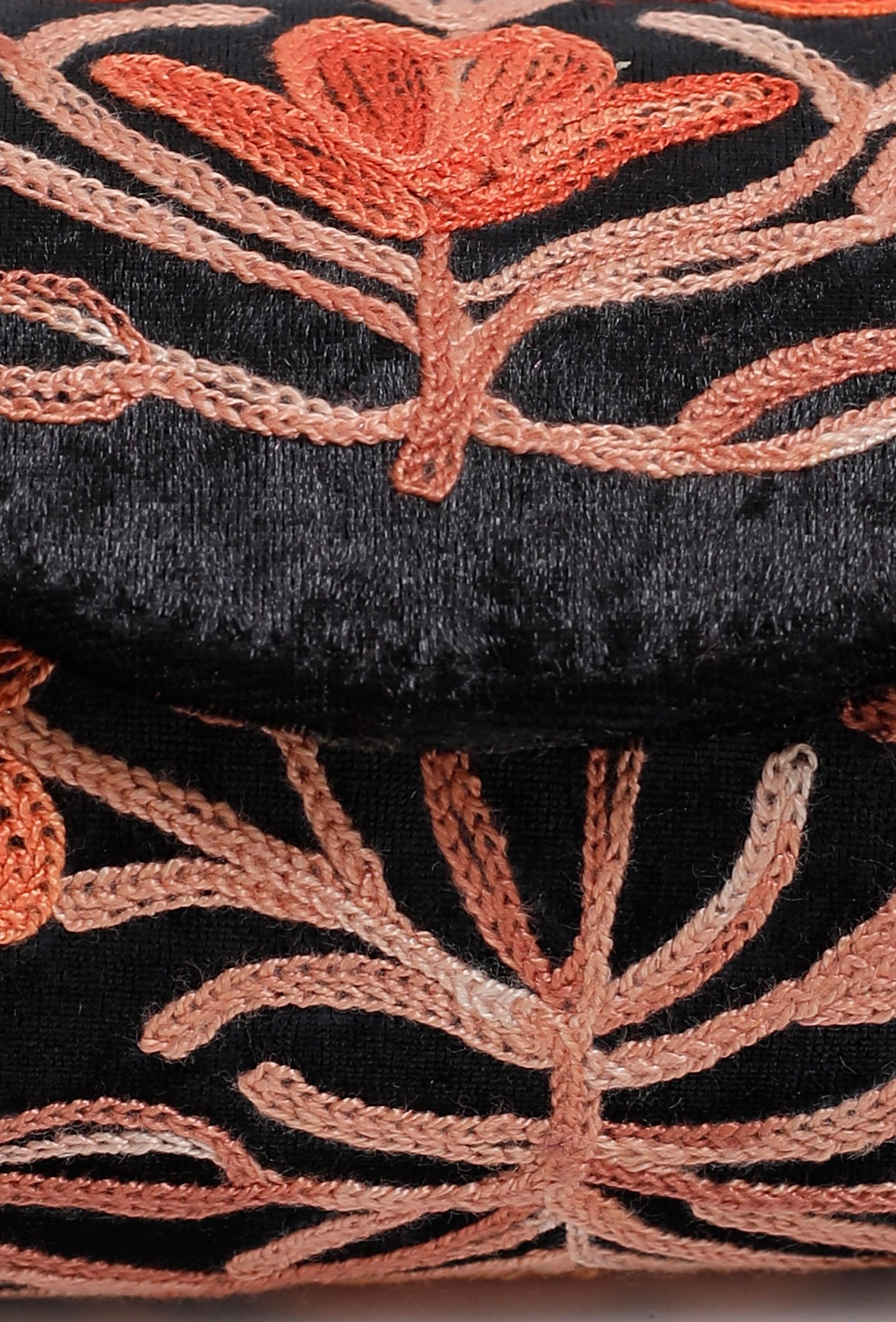 Peach Black Tilla Embroidery Velvet Clutch