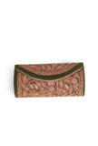Olive Green Velvet Silver Embroidered Clutch