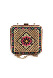 Erina Gold & Multi Kutch Embroidered Square Box Clutch