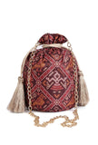 Geetika Maroon & Multi Silk Patola Print Potli With Tassels