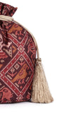 Geetika Maroon & Multi Silk Patola Print Potli With Tassels