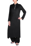 Set of 3 - Black spun wool Kurta & Palazzo with Light brown reversible stole