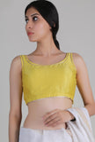 Yellow Tassel Back Padded Blouse With Gota Details