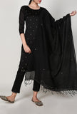 Set of 3 - Midnight Black Chanderi Kurta And Straight Pant Set  With Dupatta