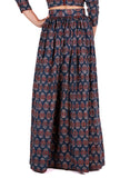 Set of 2 - Blue Ajrakh padded Crop Top & Skirt