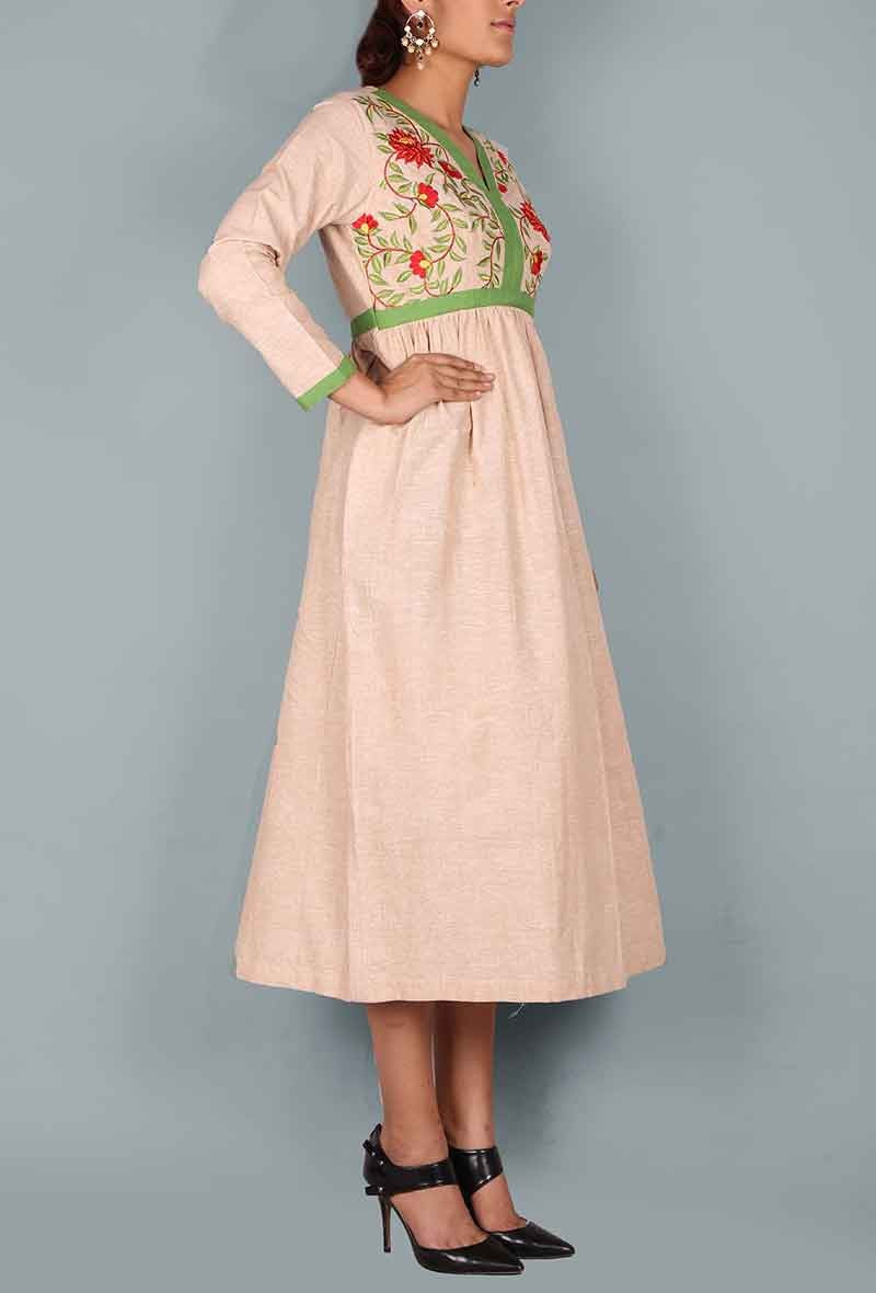 Beige Floral Pattern  Maxi Dress